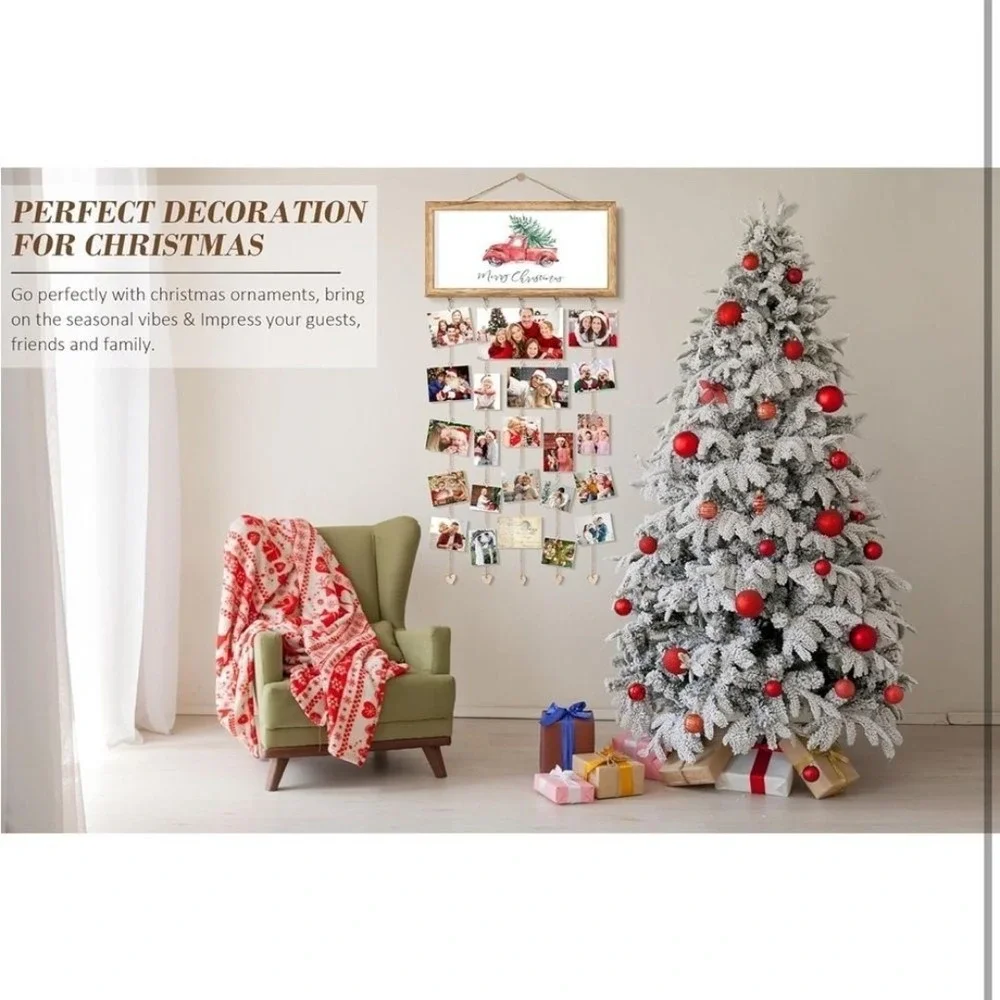 Rustic Wooden Hanging Photo Display Frame Interchangeable Seasonal Sayings 16x8